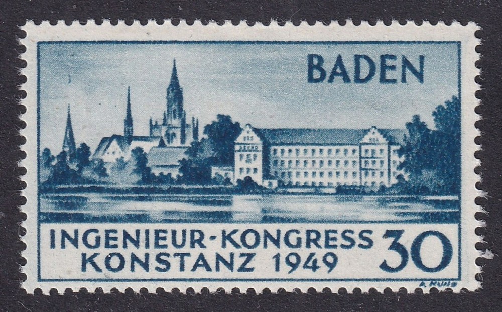 GERMANY 1949 Baden Engineers` Congress 30pf Blue SG FB46 MH/* (CV £33)