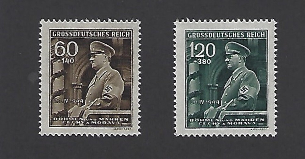 Complete Stamp set B25-26 / Adolf Hitler Birthday / 1944 WWII Occupation / BaM