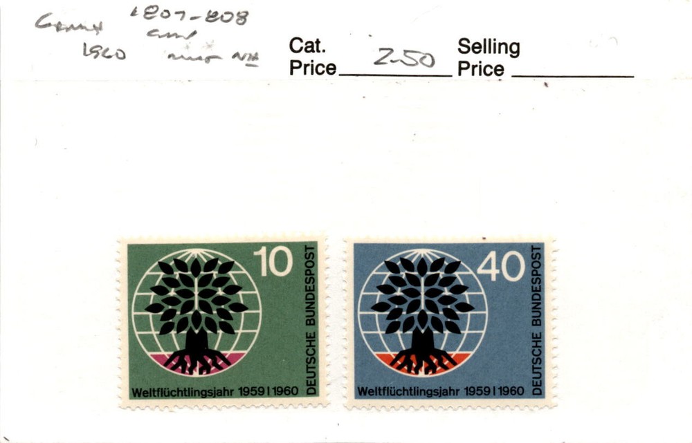 Germany, Postage Stamp, #807-808 Mint NH, 1959 World Refuge (AC)