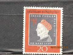The listing:(1)1959-Banker Jakob Fugger 500th Ann. 20Pf German Postage Stamp-LH