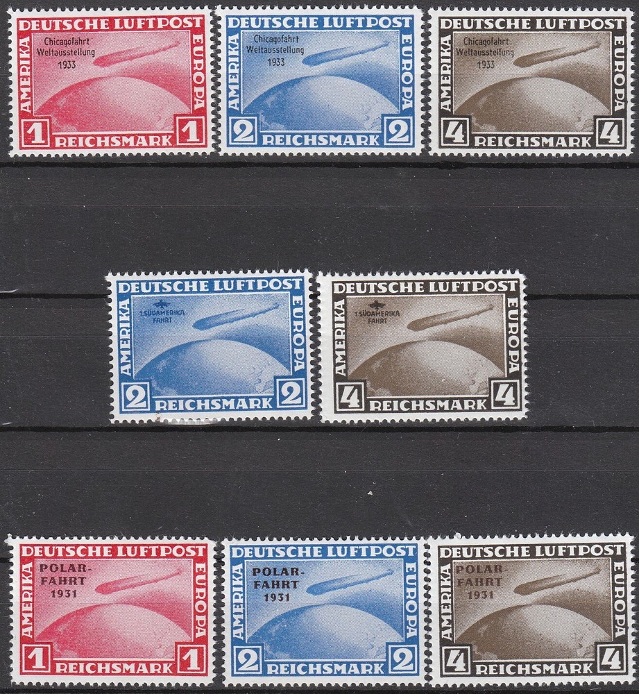 Stamp Germany Graf Zeppelin Reprint Set Polar Chicago Filler MNH