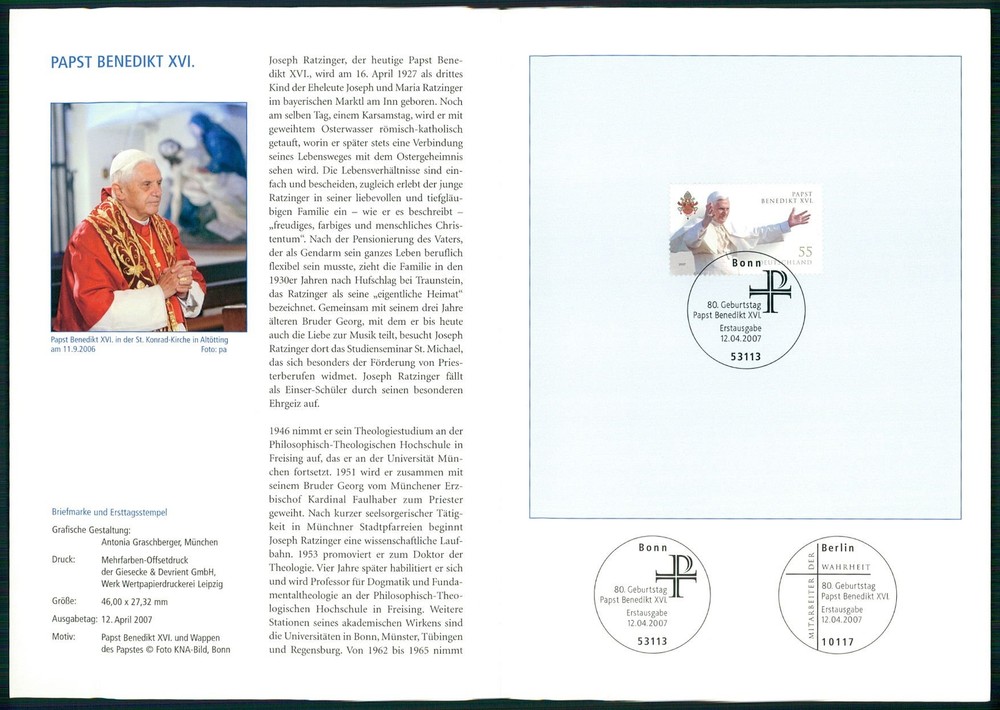 GERMANY FOLDER 2007/17 PAPST BENEDIKT XVI POPE PAPA