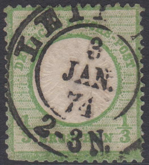 GERMANY – 1872 – ⅓ Groshen – Green – SG17 – Arms Embossed: Type B – used