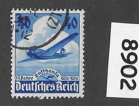 Used stamp Sc 469 Third Reich Germany Lufthansa Air service Airplane #8902