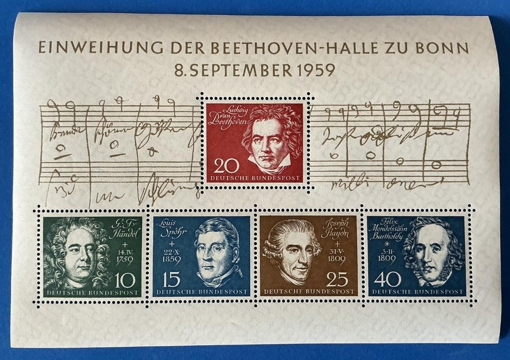 German Stamps – 1959 SC#804 – Germany Souvenir Sheet – German Composers MNH OG