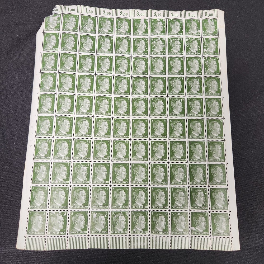 1941 5 Pfenning German Adolph Hitler Full Stamp Sheet WW2 Third Reich