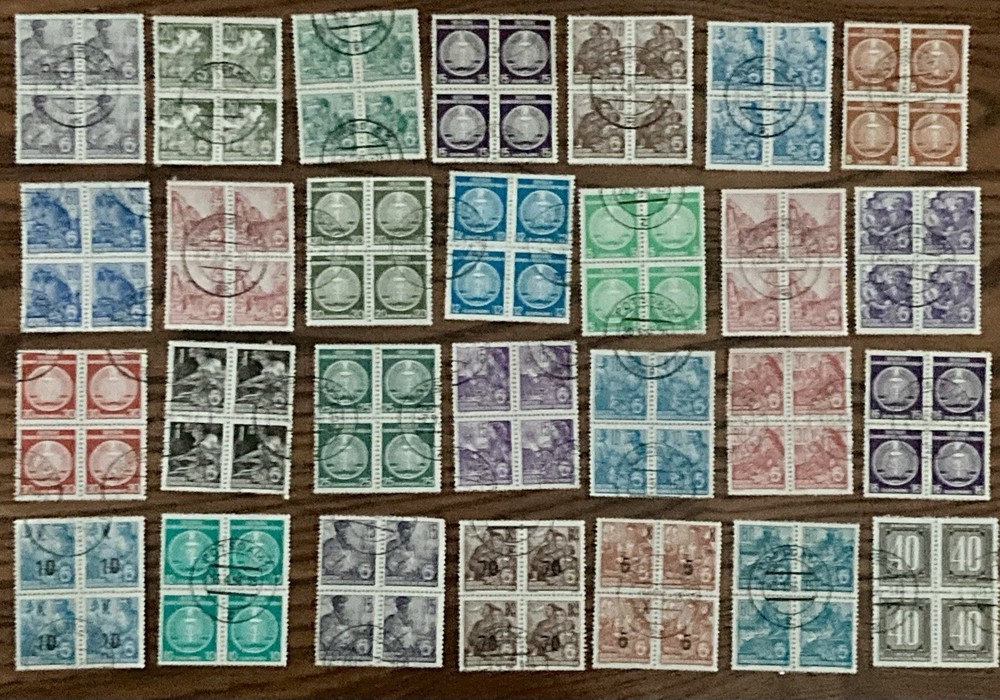 East Germany Stamps 1950’s CTO Blocks of 4 Lot of 28
