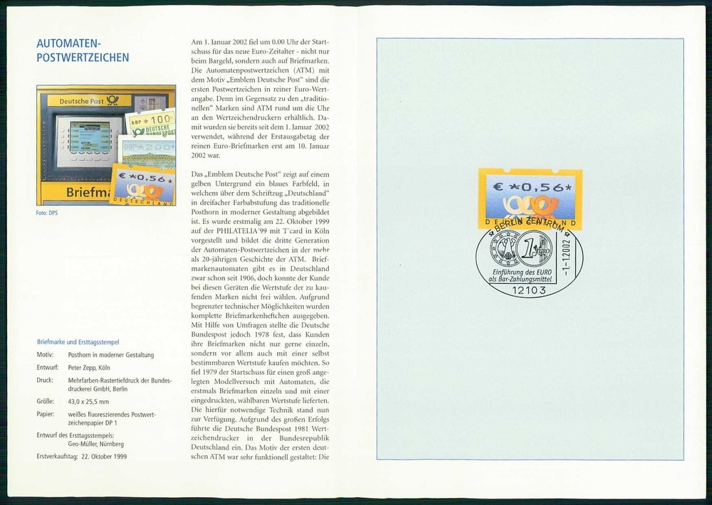 GERMANY FOLDER 2002/S1 AUTOMATENMARKEN ATM MACHIN STAMPS