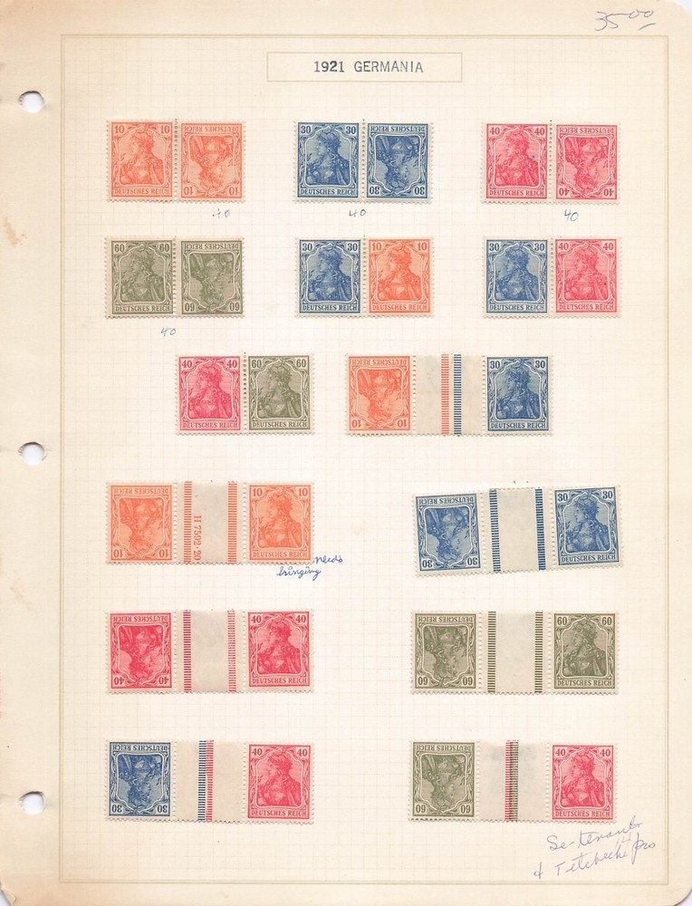 Germany 1921 Germania & Numerals Booklet Panes Se-Tenant Tête-Bêche Lot 4 Pages