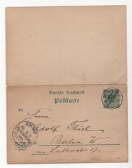 GERMANY NEW GUINEA 1899 5PF. POSTAL CARD WITH REPLY ATTACHED TIED „MATUPI“