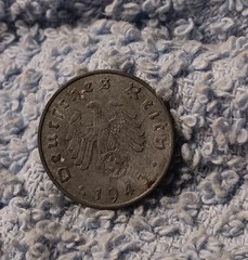 1943 German 10 Pfenning ~ km#101 , WW2 Germany ~ + 60pf. Stamp