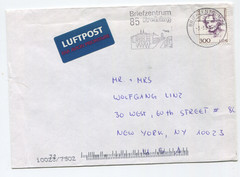 Germany 1990s Airmail Cover to USA, Freising Cancel, 300pf Heuss Issue