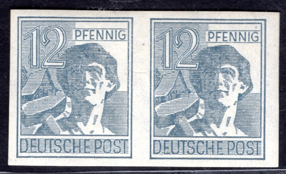 GERMANY 1947 SCOTT #561 12PF. WORKER IMPERF PAIR MINT HINGED