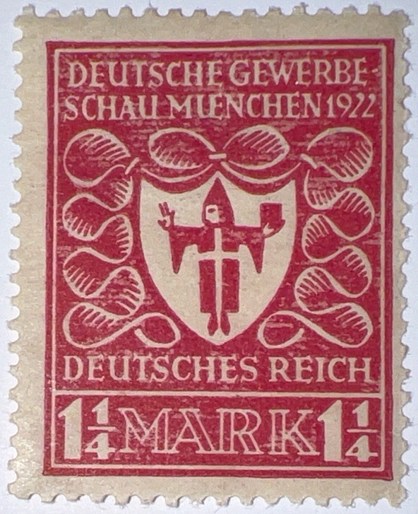 Travelstamps: Germany Stamp Sc 212/ Mi 199 Sg 118 – Arms of Munich – 1 1/4m MOGH
