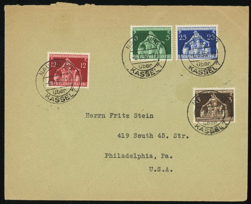 Naumburg Kassel Germany #473-476 Municipalities Congress 1936 Cover to USA