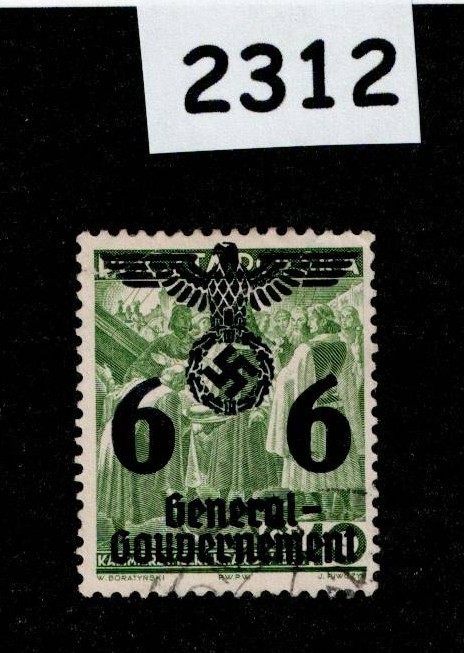 Used Stamp Sc N35 General Government Swastika Overprint Poland WWII #2312