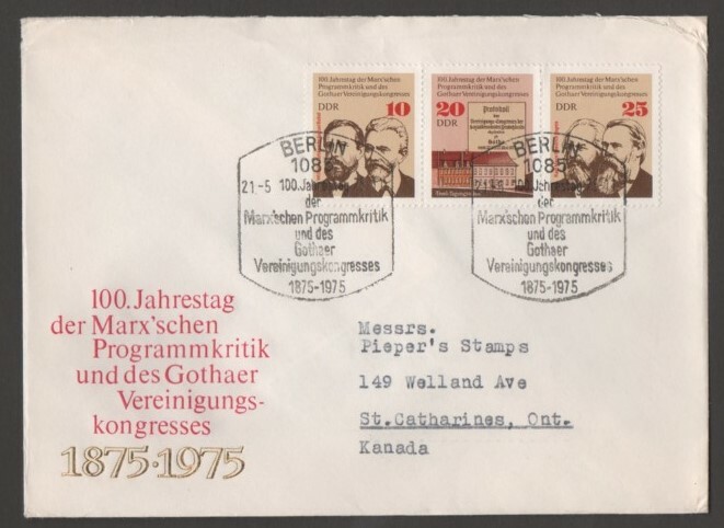 GERMANY DDR 1975 FIRST DAY COVER WILHELM LIEBKNECHT TIVOLI HOUSE GOTHAER