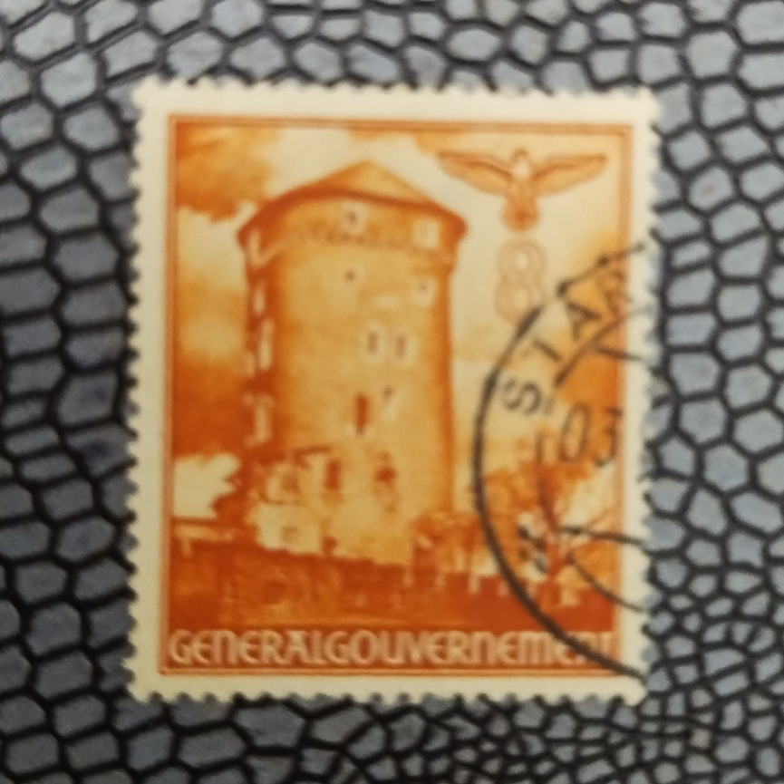 Deutsche Bundespost Germany Used Architecture Postage Stamp Orange 12, Handstamp