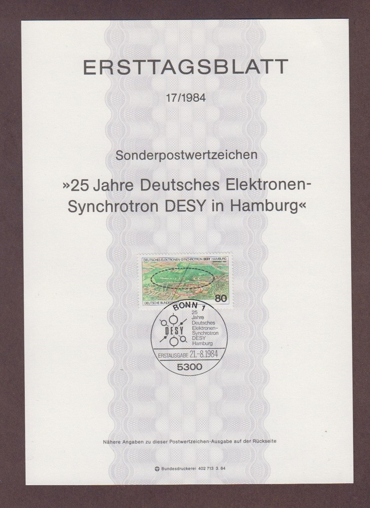 Ersttagsblatt 17/1984. 25 Jahre Deutsches Elektronen-Synchroton DESY in Hamburg