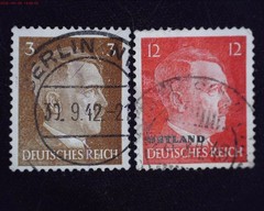Deutsches Reich 1940s, 2 stamps, one overprint Ostland, Adolf Hitler, 3Pf, used