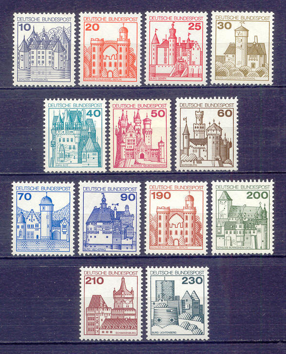 Germany 1231-42 MNH 1977-79 Various Castles Complete Set of 13 Very Fine