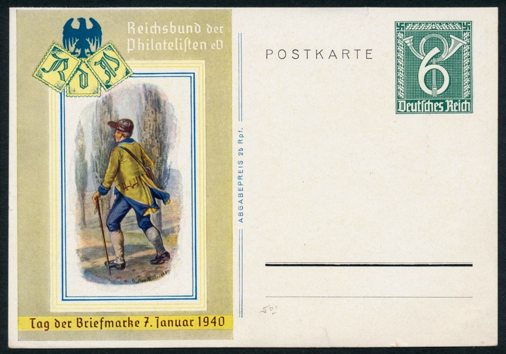 Germany 1940 Stamp Day Stationery Postal Card Tag der Briefmarke Postläufer RdP