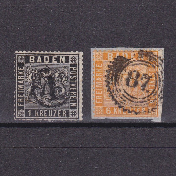 GERMAN BADEN 1860, Mi#9,11, CV €110, Perf 13½, Used