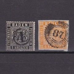 GERMAN BADEN 1860, Mi#9,11, CV €110, Perf 13½, Used