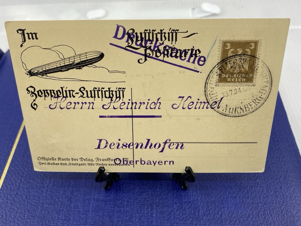 1924 GERMANY ZEPPELIN AIRMAIL NURNBERG BADEN BADEN POSTCARD