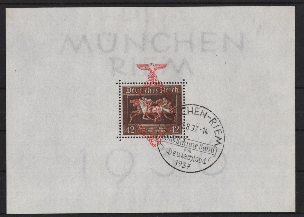 DR: THE BROWN RIBBON, BLOCK 10 STAMPED, ESST MUNICH 1.8.1937