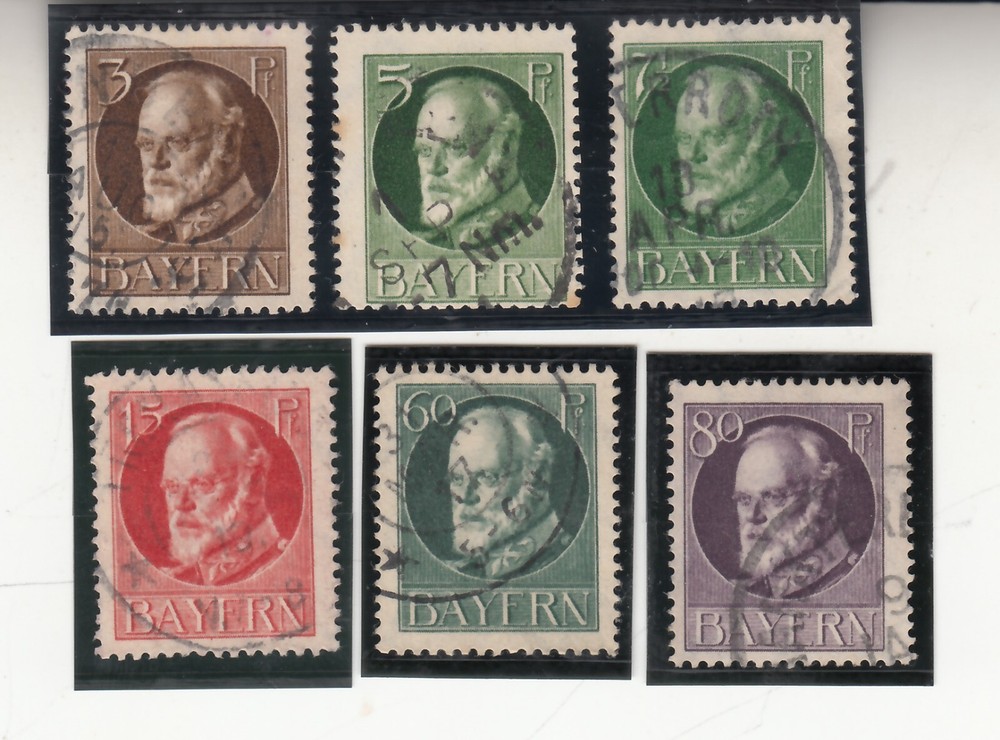 Bavaria Bayern 1914-19. King Ludwig III. 3, 5, 71/2, 15, 60, 80pf. Used