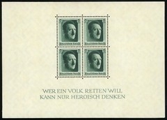 Adolf Hitler 48th Birthday Germany #Block 7 #B102 Souvenir Sheet 1937 Mint NH