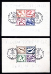GERMANY 1936 TWO OLYMPIC SOUVENIR SHEETS WITH FDC CANCELS SC. #B91–B92 NH