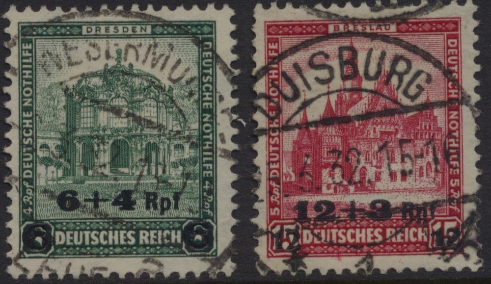 GERMANY 1932 SC. #B42-3 6+4PF GREEN 12+3PF SURCHARGED USED SET CAT $21.25
