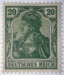 Travelstamps: 1920 Germany Stamps Scott #121 20PF Germania, Mint MOGH.