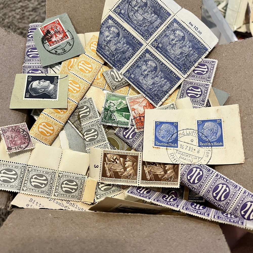 GERMANY BOX LOT OF STAMPS FANCY CANCELS, MINT STRIPS, HITLER, HYPERINFLATION #1