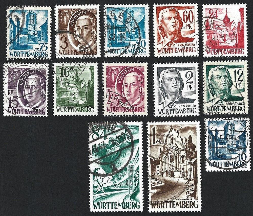 Germany #8N1-8N13 1947-8 WURTTEMBERG set of 13 used & mint