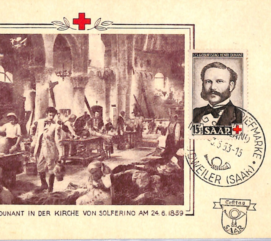 SAAR FDC *HENRI DUNANT* 1953 TAG DER BRIEFMARKE Dudweiler Germany XM100