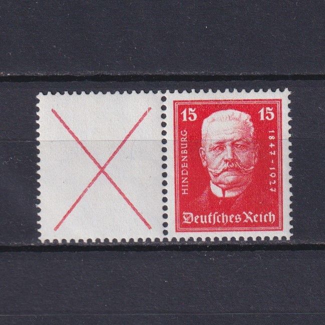 GERMANY 1927, Mi# W25, CV €180, Hindenburg, Stamp with gutter from booklet, MNH