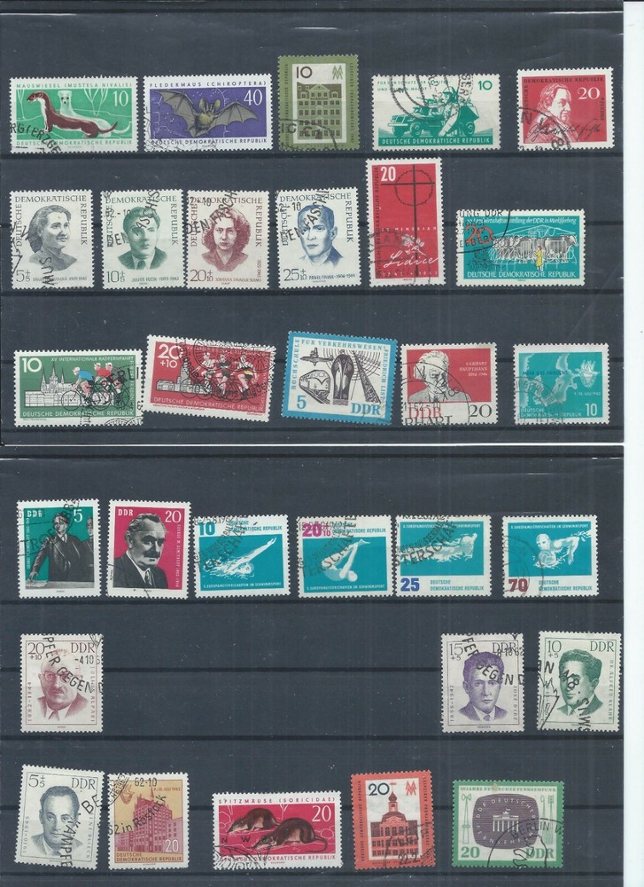 East Germany stamps. 1962 used /CTO lot. Several with thins (P373)