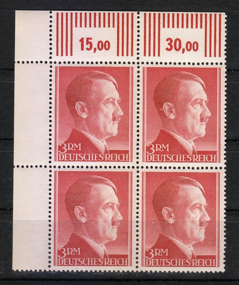 Germany 1944 MNH Mi 801B Sc 526a Adolf Hitler- upper left corner -Block P K14 **