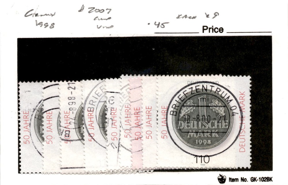 Germany, Postage Stamp, #2007 (9 Ea) Used, 1998 Deutsche mark (AC)