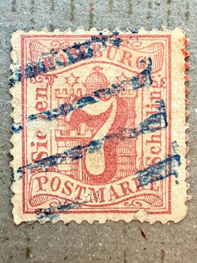 German State Hamburg 20 / 1865 Numeral Stamp / Used / Faults