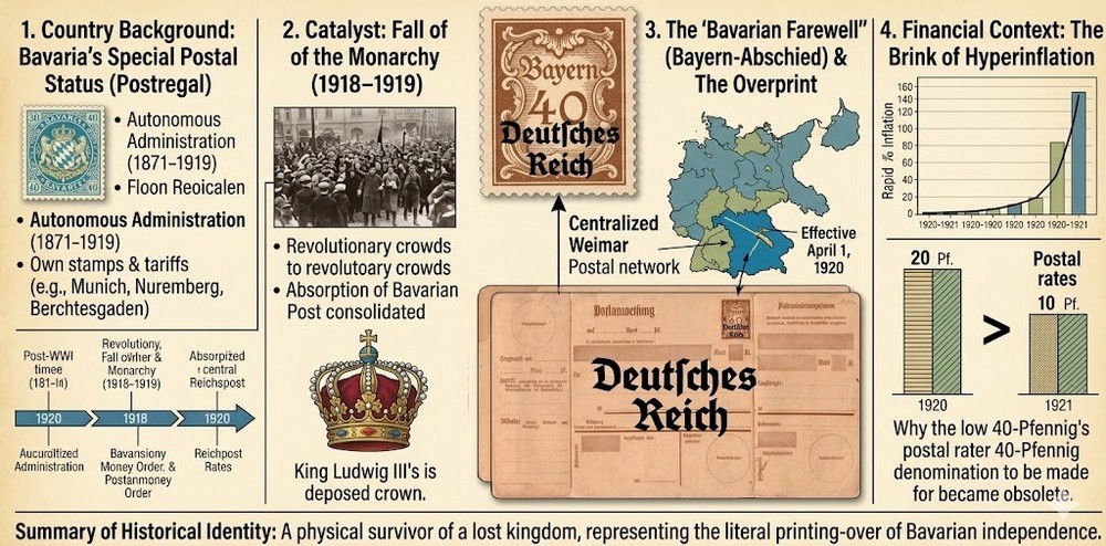 Bavaria 1920 40pf Overprint Deutsches Reich Postal Money Order Form Mint Unused