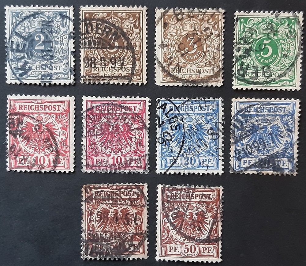 Germany Wilhelm II 1889-1900 SG45-51b ten values from first Reichspost issue VGU
