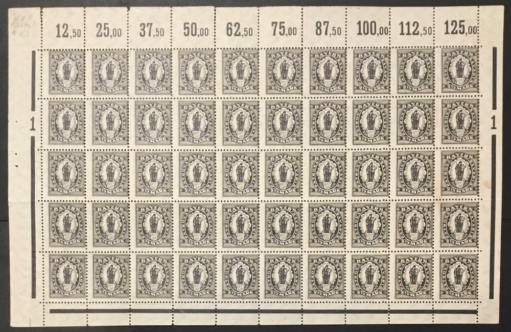 GERMANY BAVARIA 1920 Madonna with Child Scott 255 Mi 190 FULL SHEET OF 50 NG