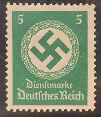 Third Reich WWII Nazi German Swastika NSDAP Stamp w Hard Slab Case 5Pfg Mi# 168