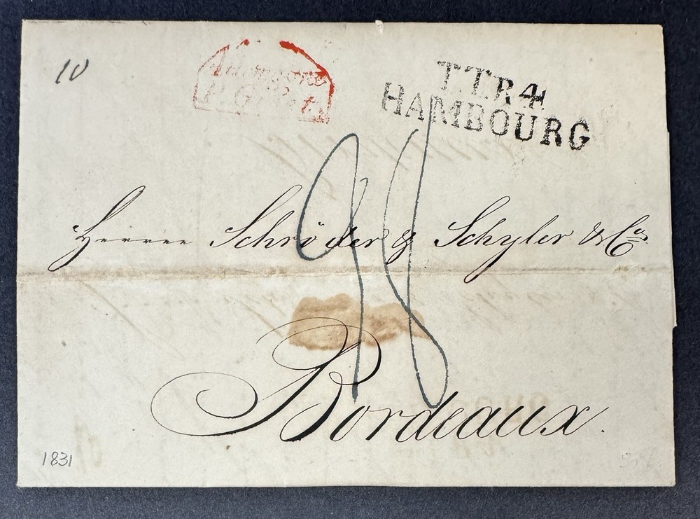 Germany, 1831 Stampless Cover/2 Page Folded Letter, from Hamburg to Bordeaux