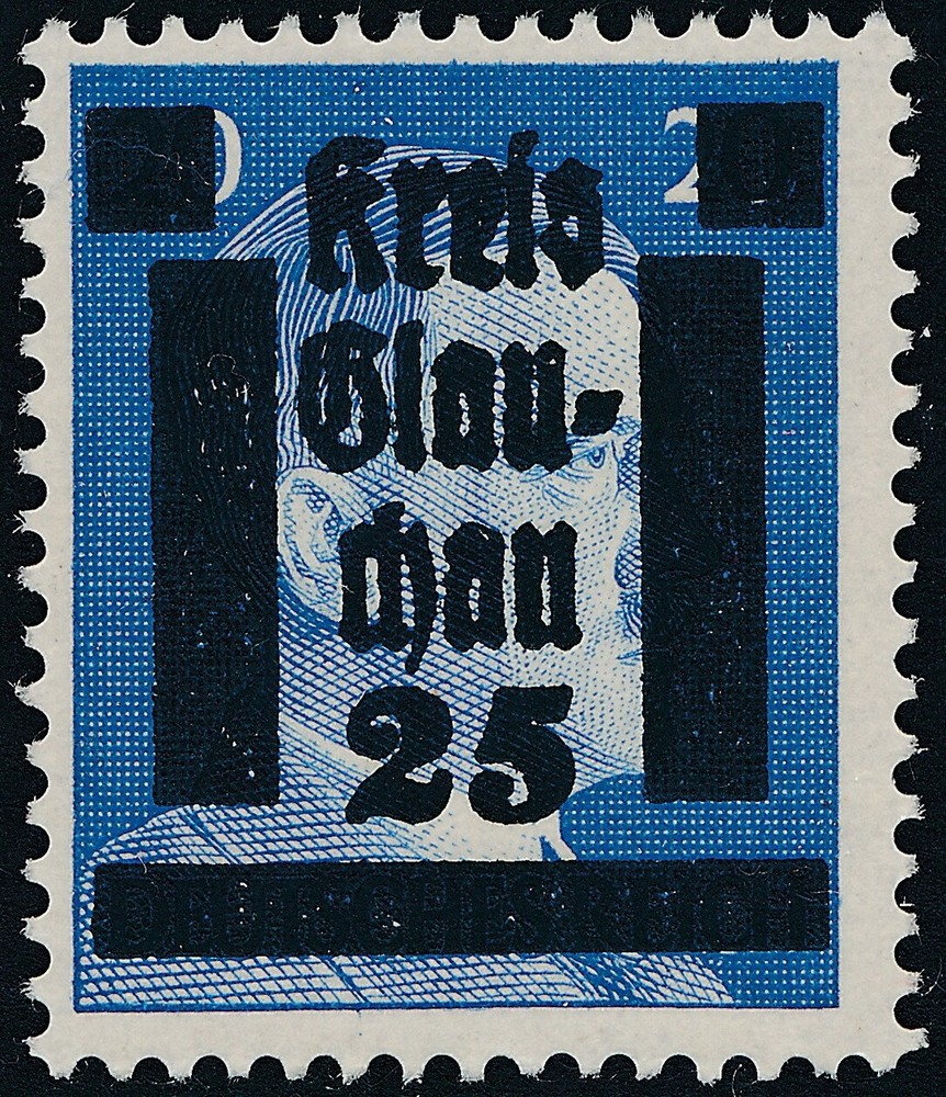 Stamp Germany 1945 WWII 3rd Reich Hitler Kreis Local OP Glauchau 25PF 20PF MNH