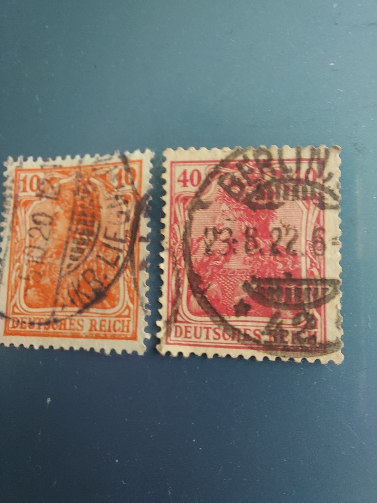 German Rare 10 And 40 Pfennic Post Marks Dates Visable Carmine/red
